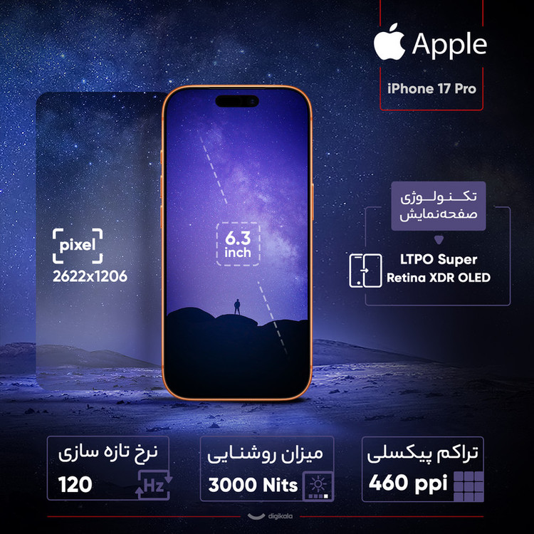 گوشی موبایل اپل مدل iPhone 17 Pro ZAA تک سیم کارت + eSim ظرفیت 256 گیگابایت و رم 12 گیگابایت - نات اکتیو - بدون رجیستر