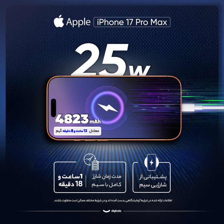 گوشی موبایل اپل مدل iPhone 17 Pro Max ZAA تک سیم کارت + eSim ظرفیت 256 گیگابایت و رم 12 گیگابایت - نات اکتیو - رجیستر شده
